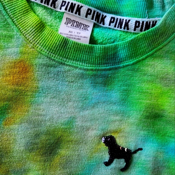 Victoria's secret Pink St. Patrick's Day Varsity Tie Dye Bling Crew Gold & Green - Picture 3 of 4